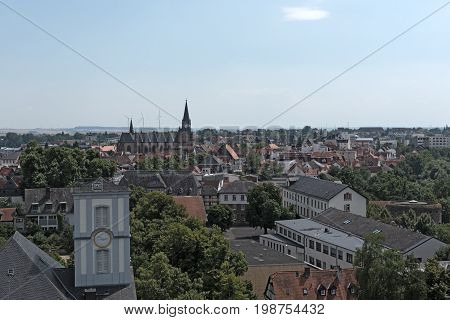 View from castle tower to the city Friedberg, Hesse, Germany