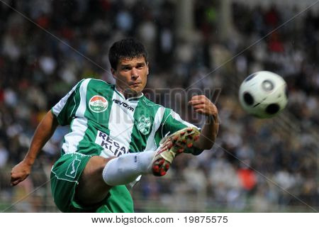 KAPOSVAR ฮังการี - 29 สิงหาคม: ธนาคาร Istvan ในการดำเนินการในเกมฟุตบอลชิงแชมป์แห่งชาติฮังการี 