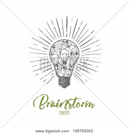 Brainstorm concept. Hand drawn light bulb as a symbol of good idea. Creative idea isolated vector illustration.