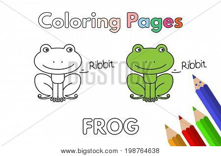Cartoon frog illustration. Vector coloring book pages for children