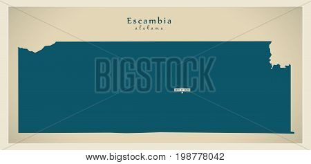 Modern Map - Escambia Alabama County Usa Illustration