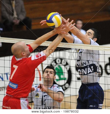 KAPOSVAR ฮังการี - 25 พฤศจิกายน: Honti (L) และ Nagy (R) ในการดำเนินการที่วอลเล่เป็นคัพที่ประเทศฮังการี