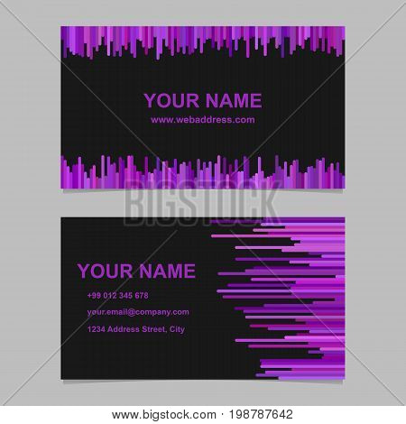 Color business card template design set - vector corporation graphic with vertical lines in purple tones on black background
