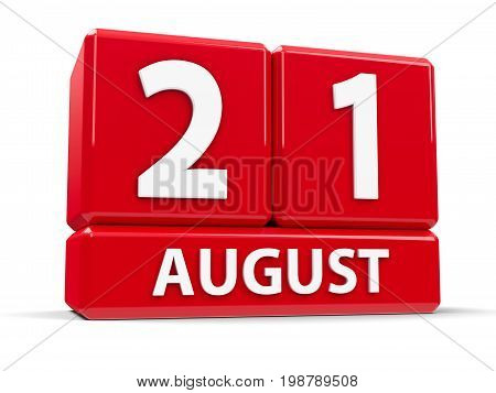 Red cubes - The Twenty First of August - on a white table - full solar eclipse three-dimensional rendering 3D illustration