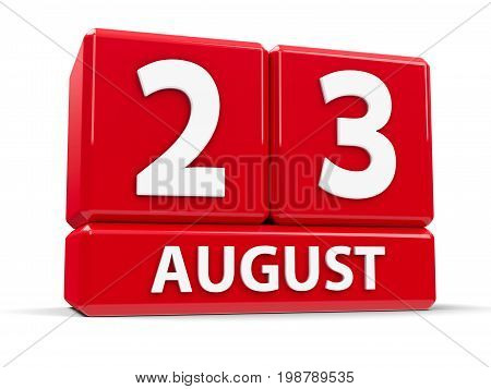 Red cubes - The Twenty Third of August - on a white table - International Day for the Remembrance of the Slave Trade and Its Abolition three-dimensional rendering 3D illustration