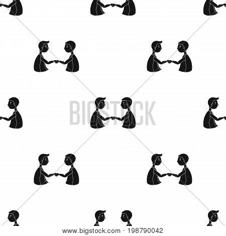 Handshaking of businessmen icon in black design isolated on white background. Conference and negetiations symbol stock vector illustration.