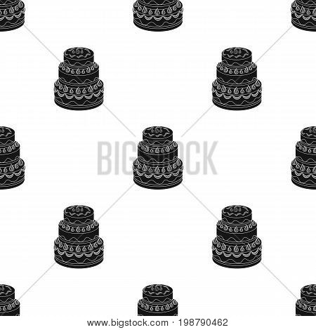 Red three-ply cake icon in black design isolated on white background. Cakes symbol stock vector illustration.