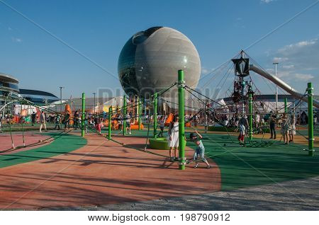 Astana Kazakhstan - August 06 2017: View of the Expo kids palce of the International Specialized Exhibition 