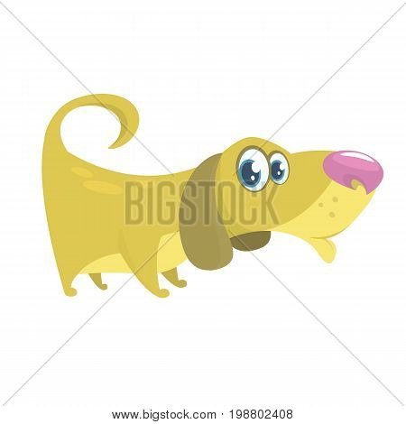 Cute Basset Hound dog cartoon. Vector illustration isolated on white background