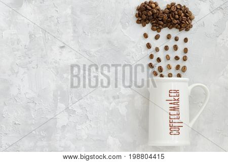 Coffee Maker Cup on concrete background. Artistic Still Life. Copy space background top view flat lay overhead