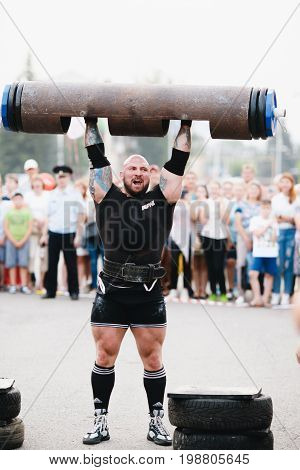 Osinniki, RUSSIA - July 28, 2017: Open festival on power extreme for Russian heroes bogatyrey.