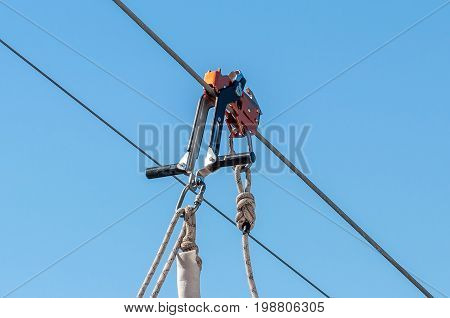 Equipment for safe trolling on a steel cable. Zipline.