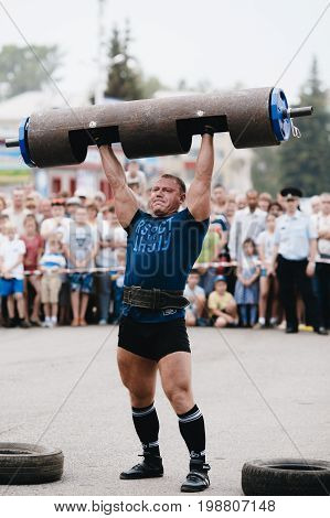 Osinniki, RUSSIA - July 28, 2017: Open festival on power extreme for Russian heroes bogatyrey.