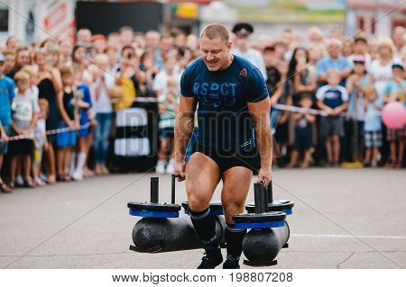 Osinniki, RUSSIA - July 28, 2017: Open festival on power extreme for Russian heroes bogatyrey.