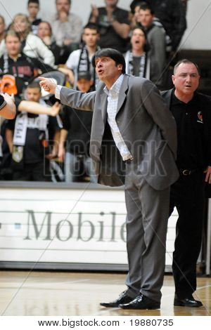 KAPOSVAR, HUNGARY - MARCH 6: Ivica Mavrenski (PecsÃ¢??s trainer) in action at a Hugarian Champonship basketball game Kaposvar vs. Pecsi VSK March 6, 2010 in Kaposvar, Hungary.