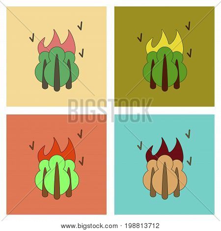 assembly of flat icons fire in the forest