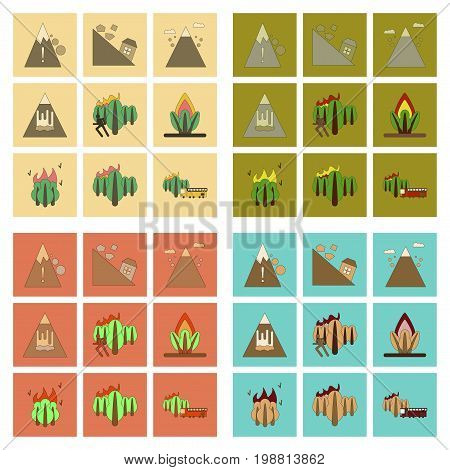assembly of flat icons danger natural disasters