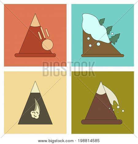 assembly of flat icons mountains snow avalanche