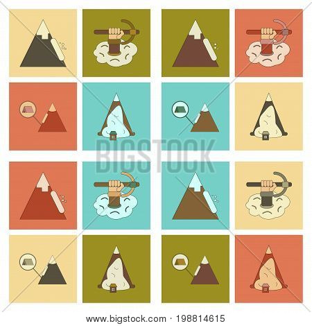 assembly of flat icons mountains snow avalanche