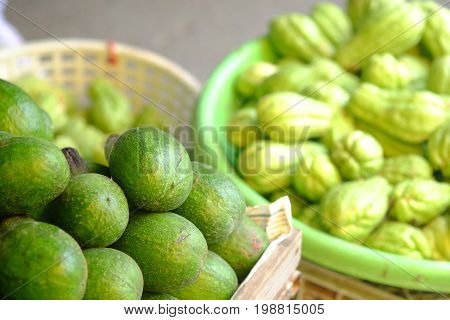 avocado and Sechium edule in the market in thailand