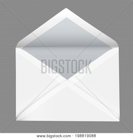 Vector realistic open white envelope isolated on grey background