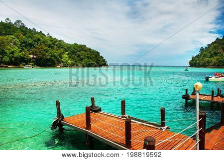 The View From The Pier With The Islands Of Sapi On Gaia. Sabah, Malaysia.