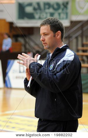KAPOSVAR, HUNGARY - APRIL 18: Peter Zarka (KaposvarÃÂ¢Ã?Ã?s trainer) at a Hungarian National Championship Final volleyball game Kaposvar vs. Kecskemet, April 18, 2010 in Kaposvar, Hungary.