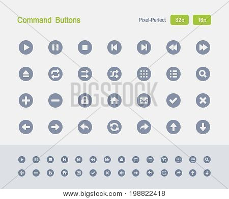 Command Buttons - Granite Icons

A set of 28 professional, pixel-perfect vector icons designed on a 32x32 pixel grid and redesigned on a 16x16 pixel grid for very small sizes.