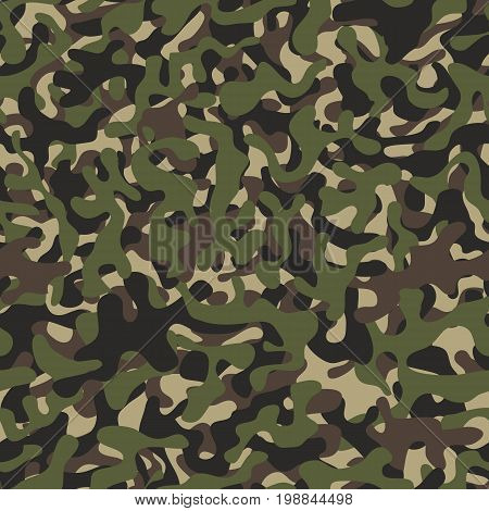 Camouflage pattern background seamless. Military camouflage seamless pattern. Four colors. Woodland style camouflage pattern. Classic clothing style masking camo repeat print.
