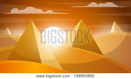 Desert landscape. Pyramid and sun. Vector eps 10