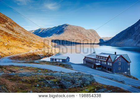 a hotel on Djupvatnet lake in Norway