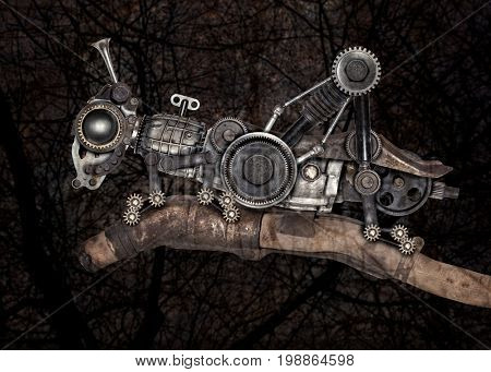 Steampunk style grasshopper. Mechanical animal photo compilation