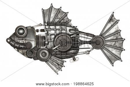Steampunk style fish, european perch (Perca fluviatilis). Mechanical animal photo compilation