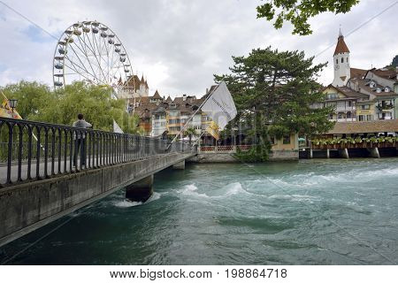 Thun, Aare in Thun city and river- Aare, Switzerland - 23 july 2017n Switzerland