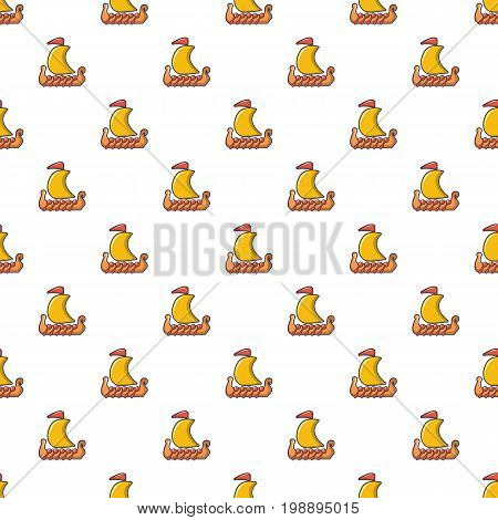 Drakkar viking ship pattern in cartoon style. Seamless pattern vector illustration