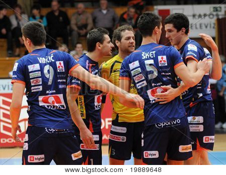 KAPOSVAR ฮังการี - 15 ตุลาคม: Bled เล่นฉลองที่ลูกที่มี volle ลีกยุโรปกลาง