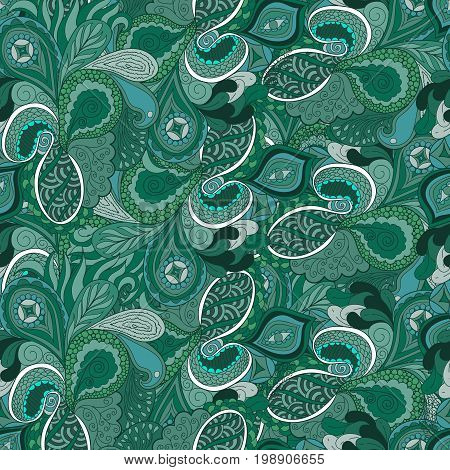 Seamless abstract hand drawn pattern in green tones