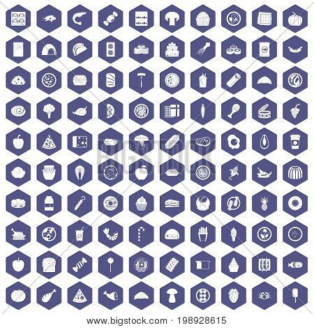 100 meal icons set in purple hexagon isolated vector illustration