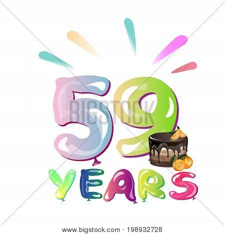 59th Years Anniversary card with cake. Vector illustration
