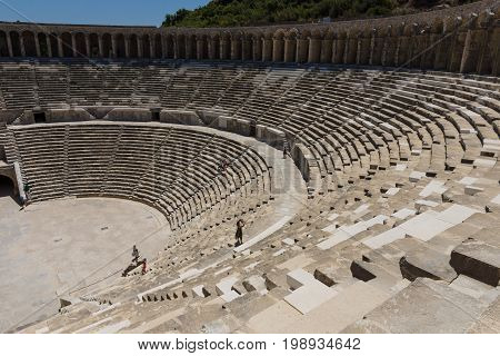 The Roman ancient theater in Aspendos. The province of Antalya. Mediterranean coast of Turkey.