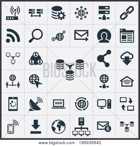 Elements Spreading, Server, Wifi And Other Synonyms Telephone, Letter And Contact.  Vector Illustration Set Of Simple Web Icons.