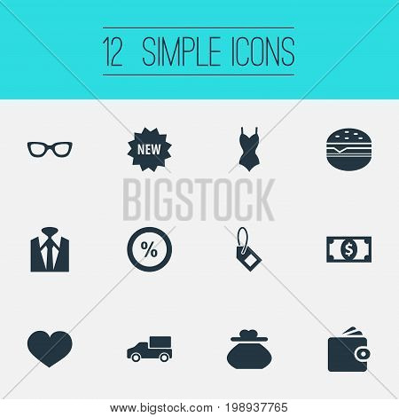 Elements Purse, Uniform, Label And Other Synonyms Uniform, Butty And Underwear.  Vector Illustration Set Of Simple Sale Icons.