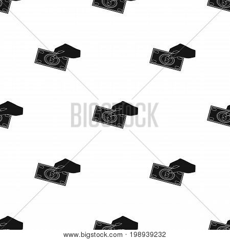 Hands giving money icon in black design isolated on white background. Charity and donation symbol stock vector illustration.