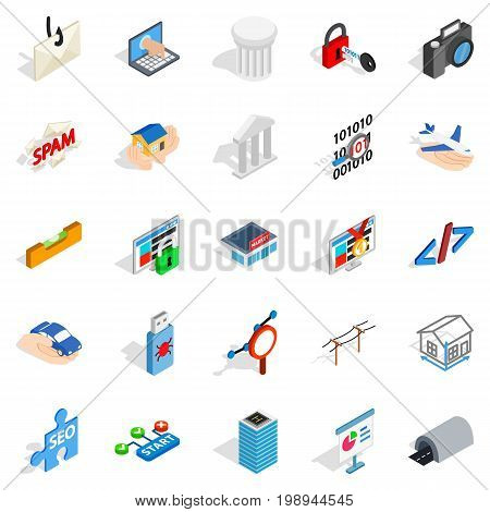 SEO optimisation icons set. Isometric set of 25 seo optimisation vector icons for web isolated on white background