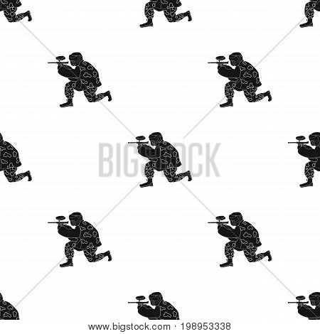 Paintball player icon in black design isolated on white background. Paintball symbol stock vector illustration.