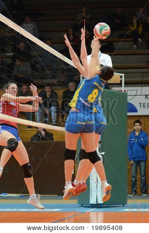 KAPOSVÁR, Maďarsko - 4. února: Barbara Balajcza (8) v akci na ženu v maďarské NB I. ligy