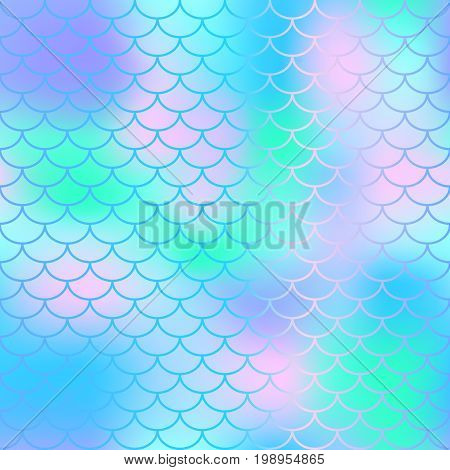 Fish scale texture vector pattern. Magic mermaid tail background. Colorful seamless pattern with fish scale net. Blue mint mermaid skin surface. Mermaid seamless pattern swatch. Nursery background