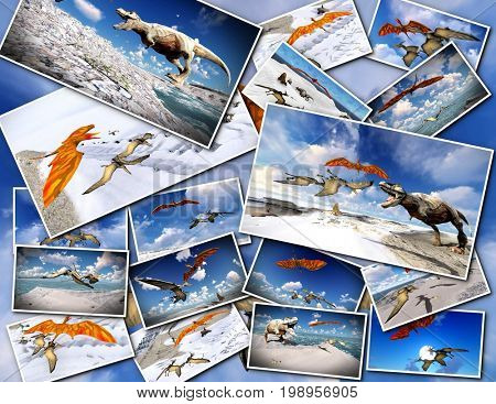 Velociraptor and pterodactyl 3d rendering