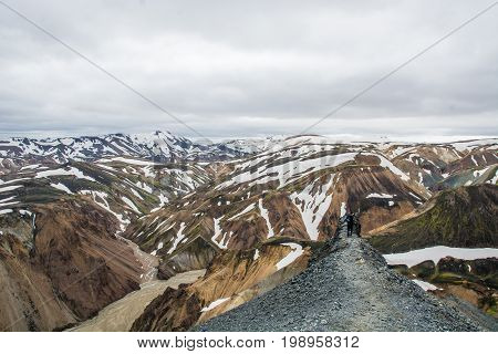 View on the beautifully colored mountain, volcano Blahnukur, Iceland.