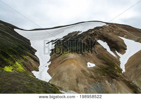 View on the beautifully colored mountain, volcano Blahnukur, Iceland.